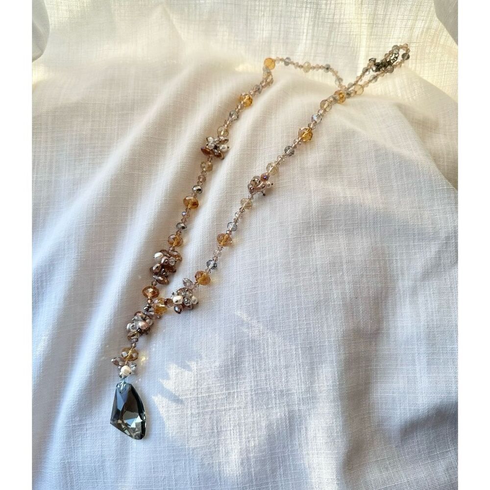 Multicolor, silver and gold beads with dangle crystal cut pendant ￼